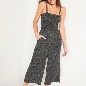 Old Navy Black Dot Smocked Jersey Cami Jumpsuit